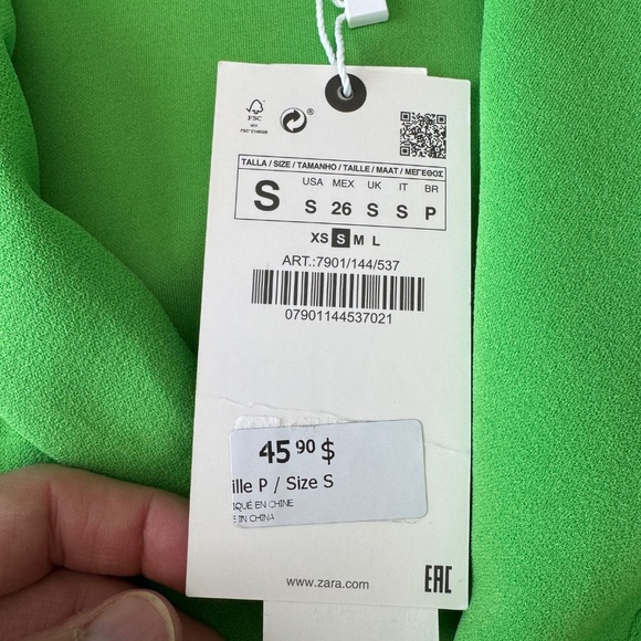 Zara NEW Women's Tie Wrap Blazer Mini Dress Size Small Green Sleeveless V-Neck - Picture 7 of 16